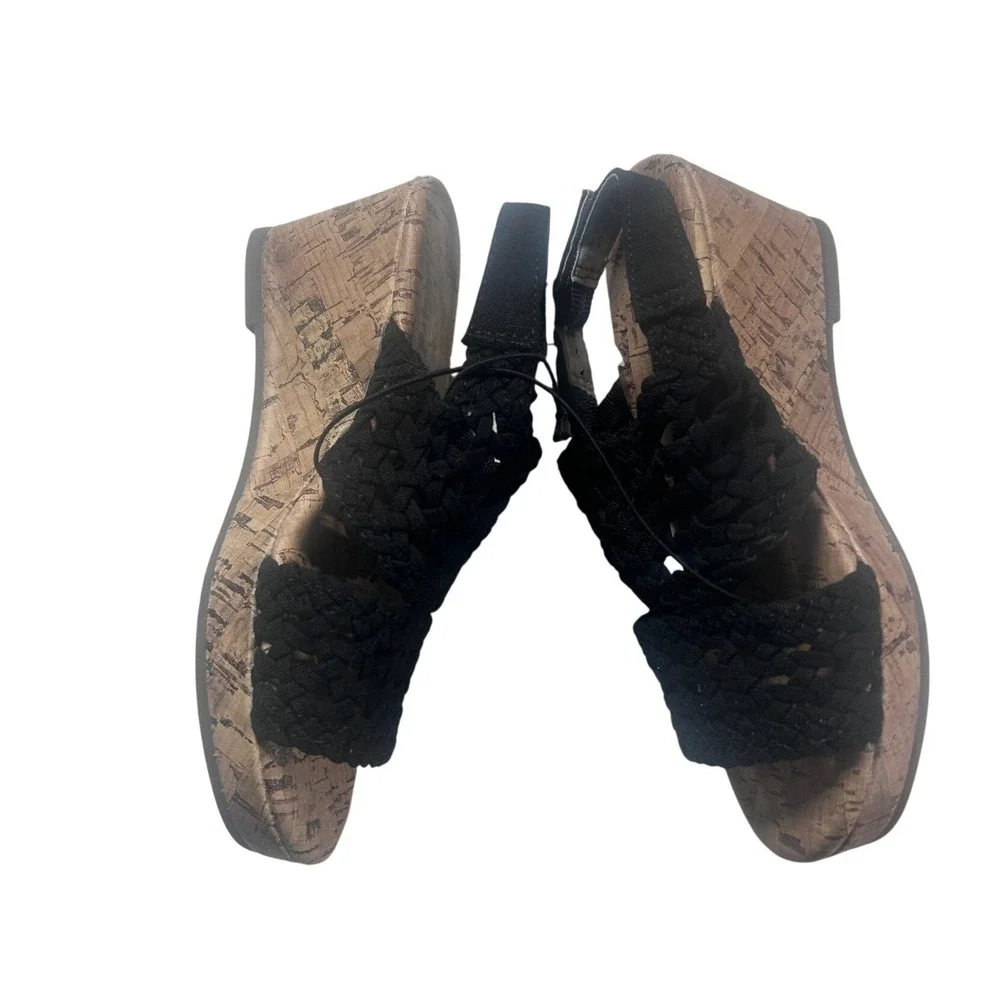Sonoma Goods For‎ Life Black Woven Cork Wedge Sandals Kids Size 12 Memory Foam